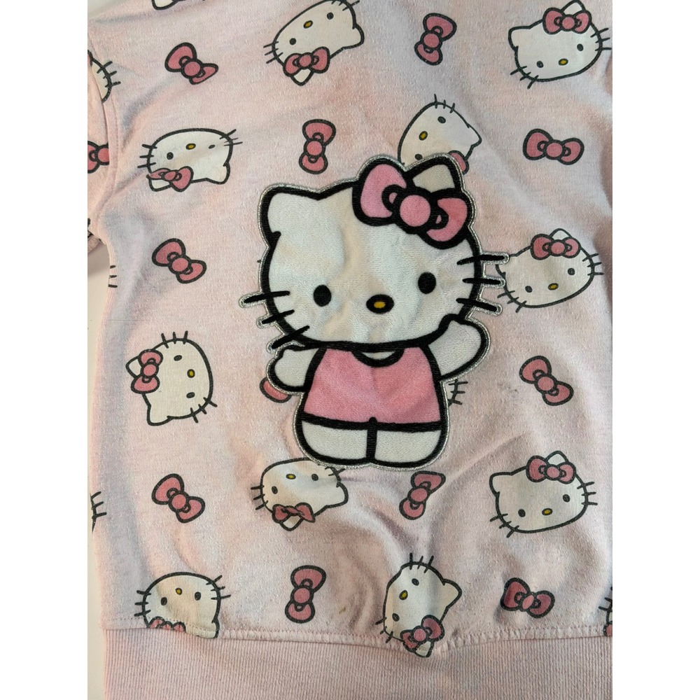 Hello Kitty Girls Pink Zip Up Hoodie All Over Print Sanrio Sweatshirt Size 6/7 - Picture 2 of 7
